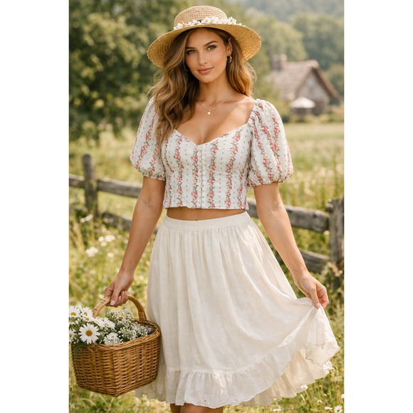 Sienna Sky Tops - Sienna Sky‎ Blouse Womens L White Floral Smocked Cottagecore Fairycore Romantic